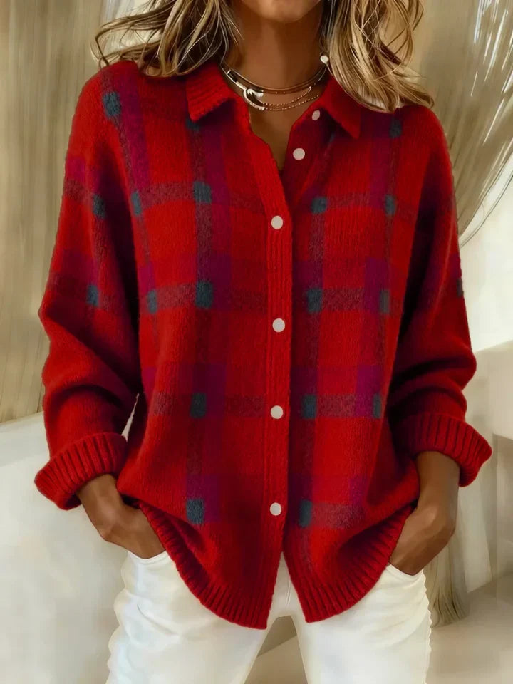 Valeria Casual Contrast Retro Plaid Sweater